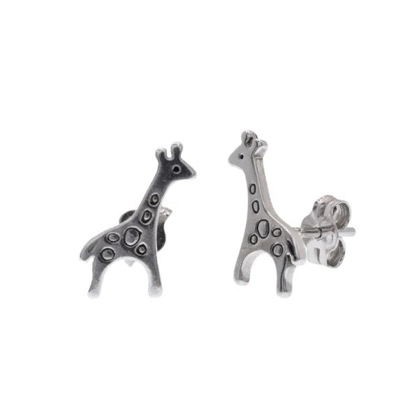 Sterling Silver Rhodium Plated Giraffe Stud Earring