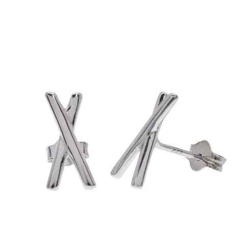 Sterling Silver Rhodium Plated X Stud Earring