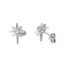 Load image into Gallery viewer, Sterling Silver Rhodium Plated Northern Star Diamond Cut Stud Earring