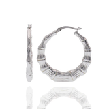 Sterling Silver Rhodium Plated Bamboo Style Hoop Earring