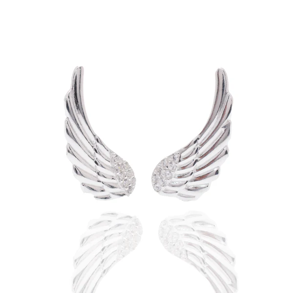 Sterling Silver Rhodium Plated Angel Wings Clear CZ Stud Earring