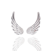 Load image into Gallery viewer, Sterling Silver Rhodium Plated Angel Wings Clear CZ Stud Earring