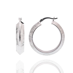 Sterling Silver Rhodium Plated Textured Ribbed Hoop Earring