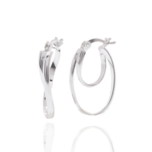 Load image into Gallery viewer, Sterling Silver Rhodium Plated Hoop Double Oval Earring