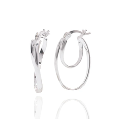 Sterling Silver Rhodium Plated Hoop Double Oval Earring
