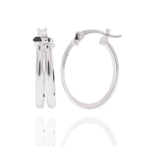 Sterling Silver Rhodium Plated Double Oval Hoop Earring