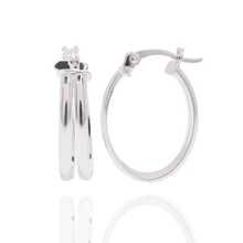 Load image into Gallery viewer, Sterling Silver Rhodium Plated Double Oval Hoop Earring
