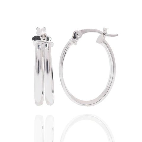 Sterling Silver Rhodium Plated Double Oval Hoop Earring