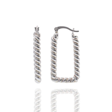 Load image into Gallery viewer, Sterling Silver Rhodium Plated Rectangular Twisted Rope Hoop Earring