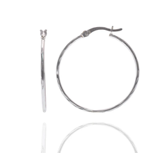 Load image into Gallery viewer, Sterling Silver Rhodium Plated Diamond Cut Hoop Earring