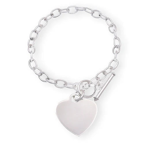 Sterling Silver High Polished Charm Heart Bracelet