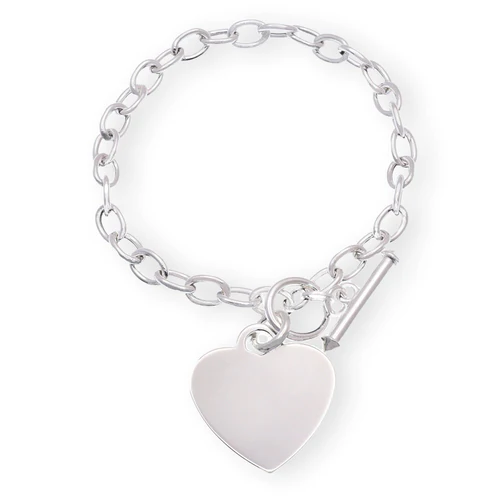 Sterling Silver High Polished Heart Charm Bracelet