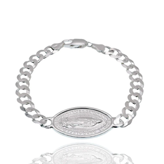 Sterling Silver High Polished Guadalupe Charm On Curb Bracelet