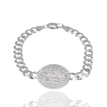 Load image into Gallery viewer, Sterling Silver High Polished Saint Benedict Charm On Curb Bracelet