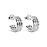 Sterling Silver Rhodium Plated Triple Semi Hoop Earring