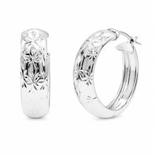 Load image into Gallery viewer, Sterling Silver Diamond Cut Sunburst Hoop Earrings