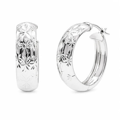 Sterling Silver Diamond Cut Sunburst Hoop Earrings