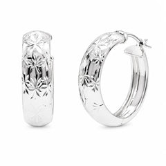 Sterling Silver Diamond Cut Sunburst Hoop Earrings