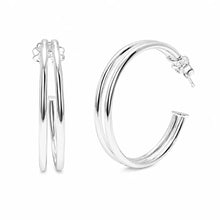 Load image into Gallery viewer, Sterling Silver Two Ribbed Hoop Earrings