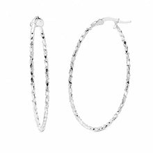 Load image into Gallery viewer, Sterling Silver Diamond Cut Twisted Oval Hoop Earrings