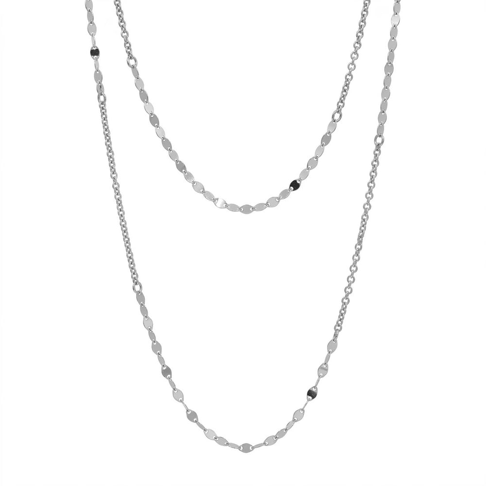 Sterling Silver Rhodium Plated Rolo And Vale Link Layered Necklace