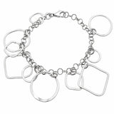 Sterling Silver Rhodium Plated Round And Squares Dangling Bracelet