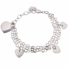 Load image into Gallery viewer, Sterling Silver Rhodium Plated Multi Strand And Hearts Dangling Charm Bracelet