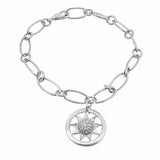 Sterling Silver Rhodium Plated CZ Sun Centered Link Bracelet