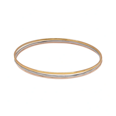 Sterling Silver Three Tone Diamond Cut Stackable Bangle Bracelet