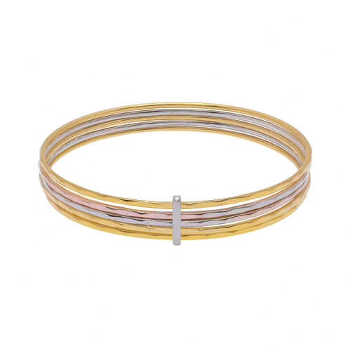 Sterling Silver Three Tone Diamond Cut Stackable Seminario Bangle Bracelet