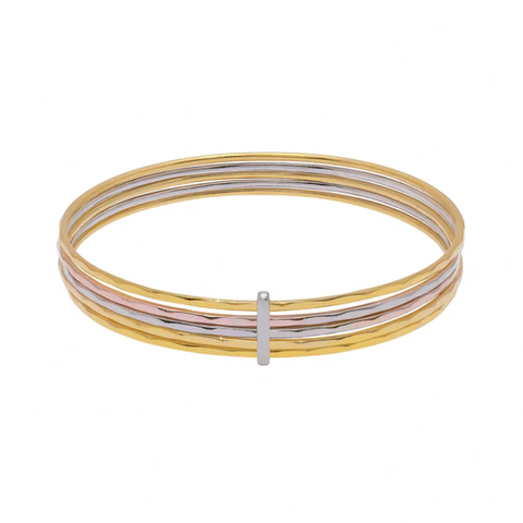 Sterling Silver Three Tone Diamond Cut Stackable Seminario Bangle Bracelet