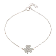 Load image into Gallery viewer, Sterling Silver Rhodium Plated Clear CZ Clover Bracelet