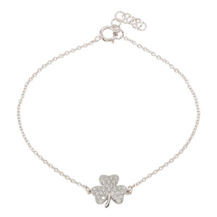 Sterling Silver Rhodium Plated Clear CZ Clover Bracelet