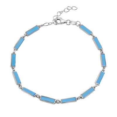 Sterling Silver Rhodium Plated Light Blue Turquoise Stone Bar Link Bracelet