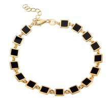 Load image into Gallery viewer, Sterling Silver Gold Plated Square Link Onyx Stone Bracelet
