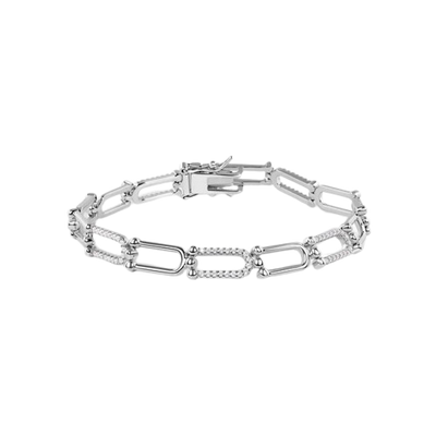 Sterling Silver Nickel Free Rhodium Plated U Link Clear CZ Tennis Bracelet
