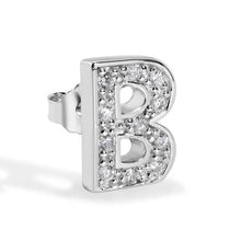 Load image into Gallery viewer, Sterling Silver Rhodium Plated Clear CZ B Letter Alphabet Clear CZ Stud Single Earring