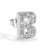 Sterling Silver Rhodium Plated Clear CZ B Letter Alphabet Clear CZ Stud Single Earring