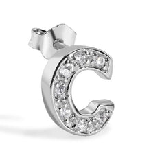 Load image into Gallery viewer, Sterling Silver Rhodium Plated Clear CZ C Letter Alphabet Clear CZ Stud Single Earring