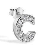 Sterling Silver Rhodium Plated Clear CZ C Letter Alphabet Clear CZ Stud Single Earring