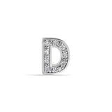 Sterling Silver Rhodium Plated Clear CZ D Letter Alphabet Clear CZ Stud Single Earring