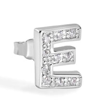 Load image into Gallery viewer, Sterling Silver Rhodium Plated Clear CZ E Letter Alphabet Clear CZ Stud Single Earring