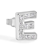 Sterling Silver Rhodium Plated Clear CZ E Letter Alphabet Clear CZ Stud Single Earring