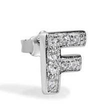 Load image into Gallery viewer, Sterling Silver Rhodium Plated Clear CZ F Letter Alphabet Clear CZ Stud Single Earring