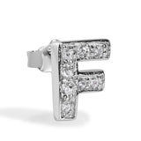 Sterling Silver Rhodium Plated Clear CZ F Letter Alphabet Clear CZ Stud Single Earring