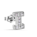 Sterling Silver Rhodium Plated Clear CZ I Letter Alphabet Clear CZ Stud Single Earring