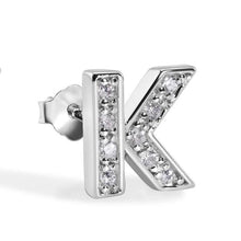 Load image into Gallery viewer, Sterling Silver Rhodium Plated Clear CZ K Letter Alphabet Clear CZ Stud Single Earring