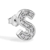 Sterling Silver Rhodium Plated Clear CZ S Letter Alphabet Clear CZ Stud Single Earring