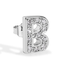 Load image into Gallery viewer, Sterling Silver Rhodium Plated Clear CZ A Letter Alphabet Clear CZ Stud Single Earring