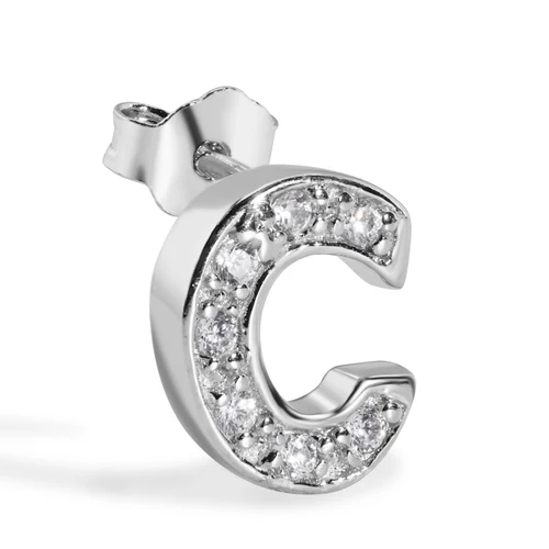 Sterling Silver Rhodium Plated Clear CZ A Letter Alphabet Clear CZ Stud Single Earring